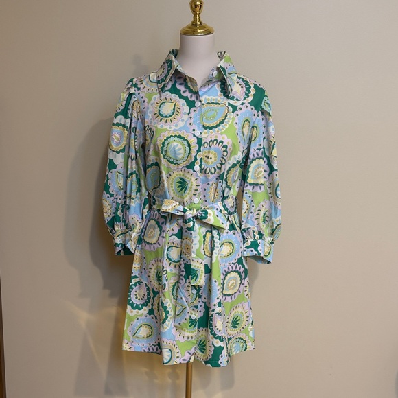 Sunday Dresses & Skirts - SundayUp Belted Paisley Shirt Dress Size M Retro Mod Pastel Green Blue Lilac